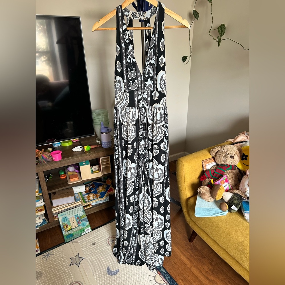 Free People Gray and Black Floral Jumpsuit